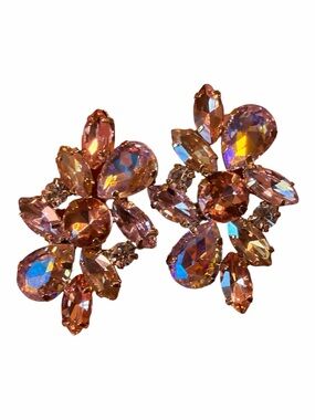Iridescent Rose Gold Crystal Floral Cluster Earrings